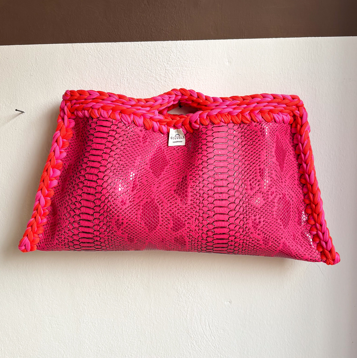 🐍🩷🧡 GIUncinetto MAXI POCHETTE PITPINK con contorno MIX Fucsia & Arancio
