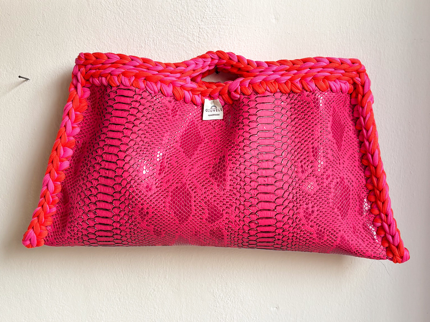 🐍🩷🧡 GIUncinetto MAXI POCHETTE PITPINK con contorno MIX Fucsia & Arancio