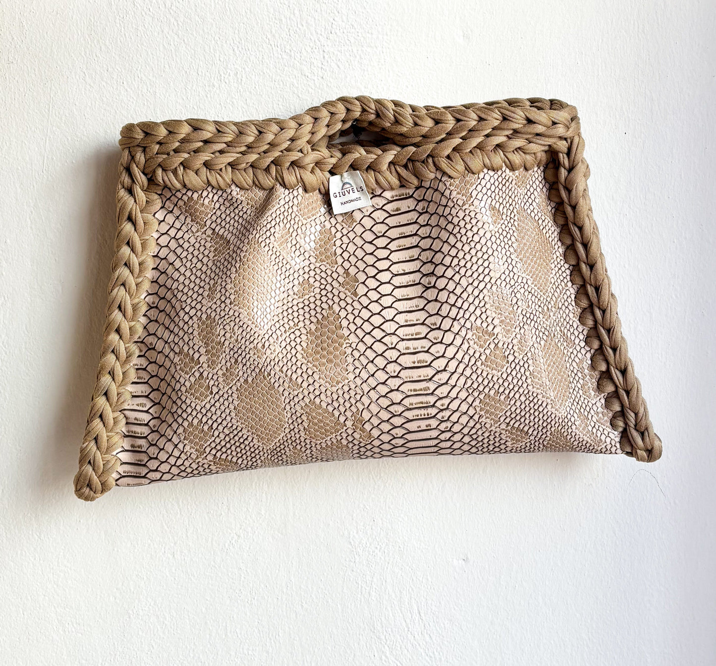 ππ€ GIUncinetto POCHETTE BIG PITONE BEIGE con contorno Beige Tortora