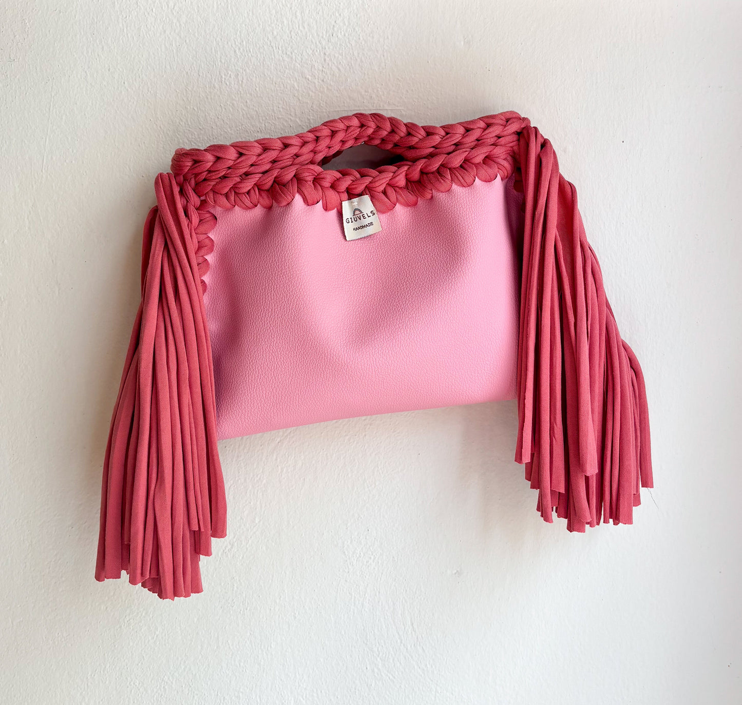 👅🫧 GIUncinetto POCHETTE MEDIA PINK BABOL con contorno Rosa CON FRANGE