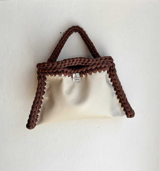 🥜🤎 GIUncinetto POCHETTE MEDIA Ecopelle BEIGE con contorno Marrone Chiaro CON TRACOLLAMANO