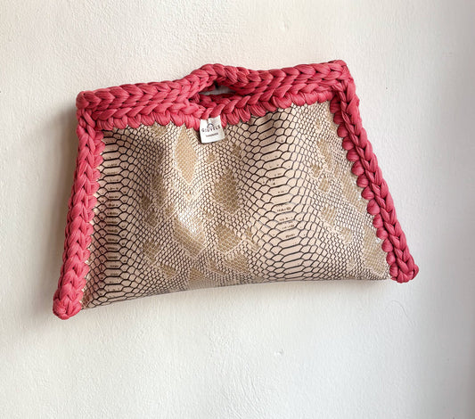 🐍🎟️ GIUncinetto POCHETTE BIG PITONE BEIGE con contorno Rosa