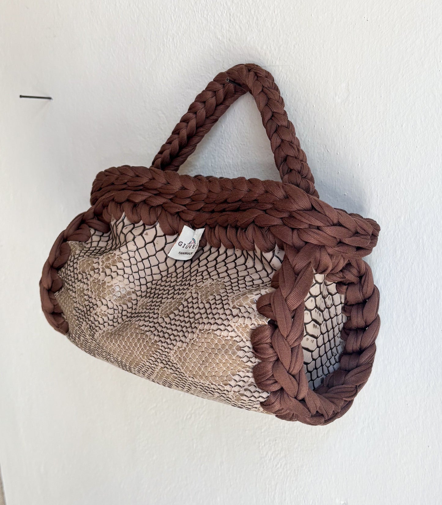 🐍🤎 GIUncinetto OVAL SMALL PITONE BEIGE con contorno Marrone Chiaro