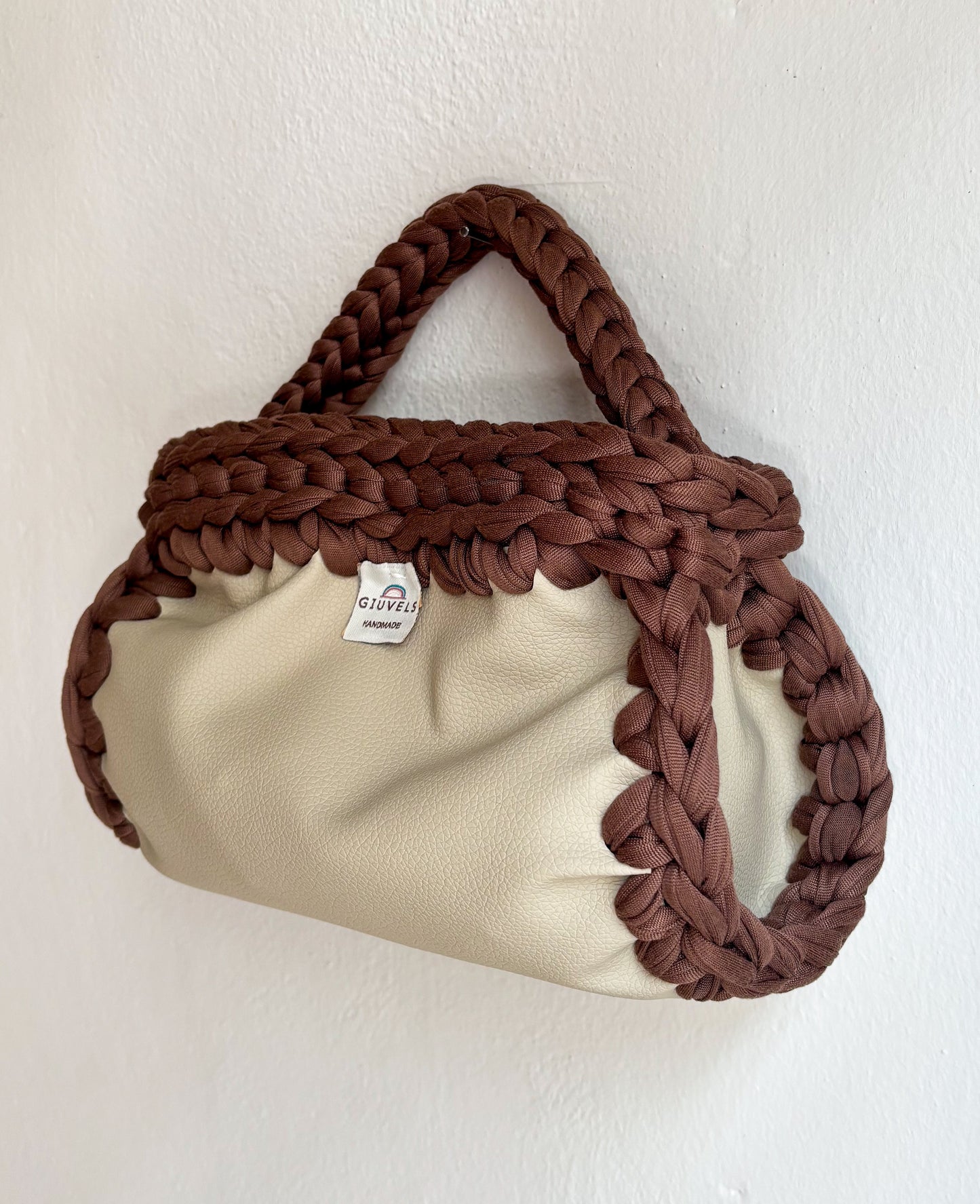 🥜🤎 GIUncinetto OVAL SMALL Ecopelle BEIGE con contorno Marrone Chiaro
