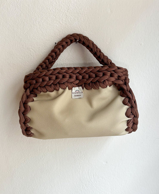 🥜🤎 GIUncinetto OVAL SMALL Ecopelle BEIGE con contorno Marrone Chiaro