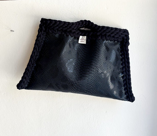 🐍🖤 GIUncinetto POCHETTE BIG PITONE NERO con contorno Nero