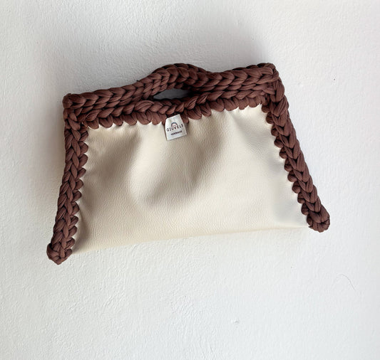 🥜🤎 GIUncinetto POCHETTE MEDIA Ecopelle BEIGE con contorno Marrone Chiaro