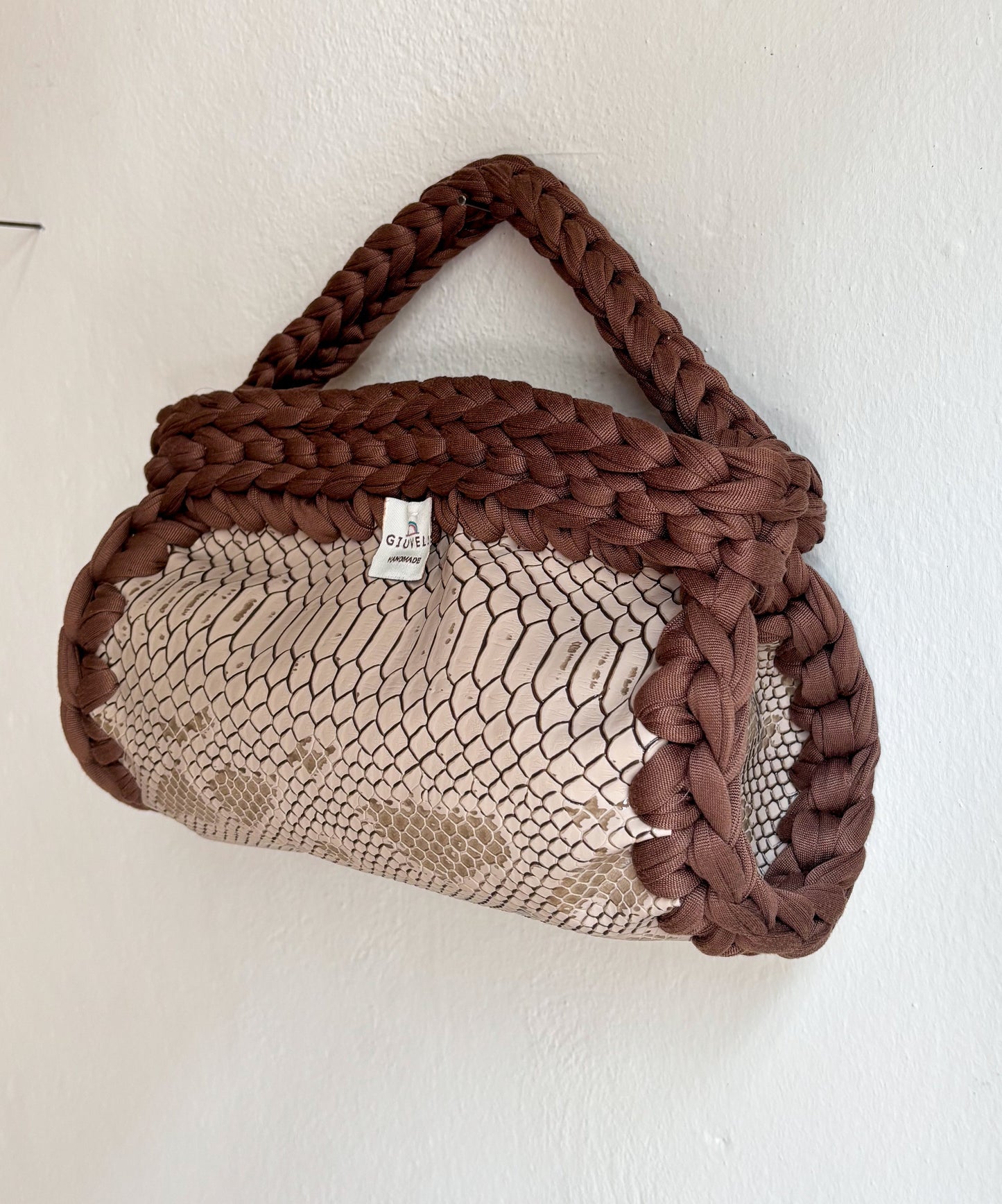 🐍🤎 GIUncinetto OVAL SMALL PITONE BEIGE con contorno Marrone Chiaro
