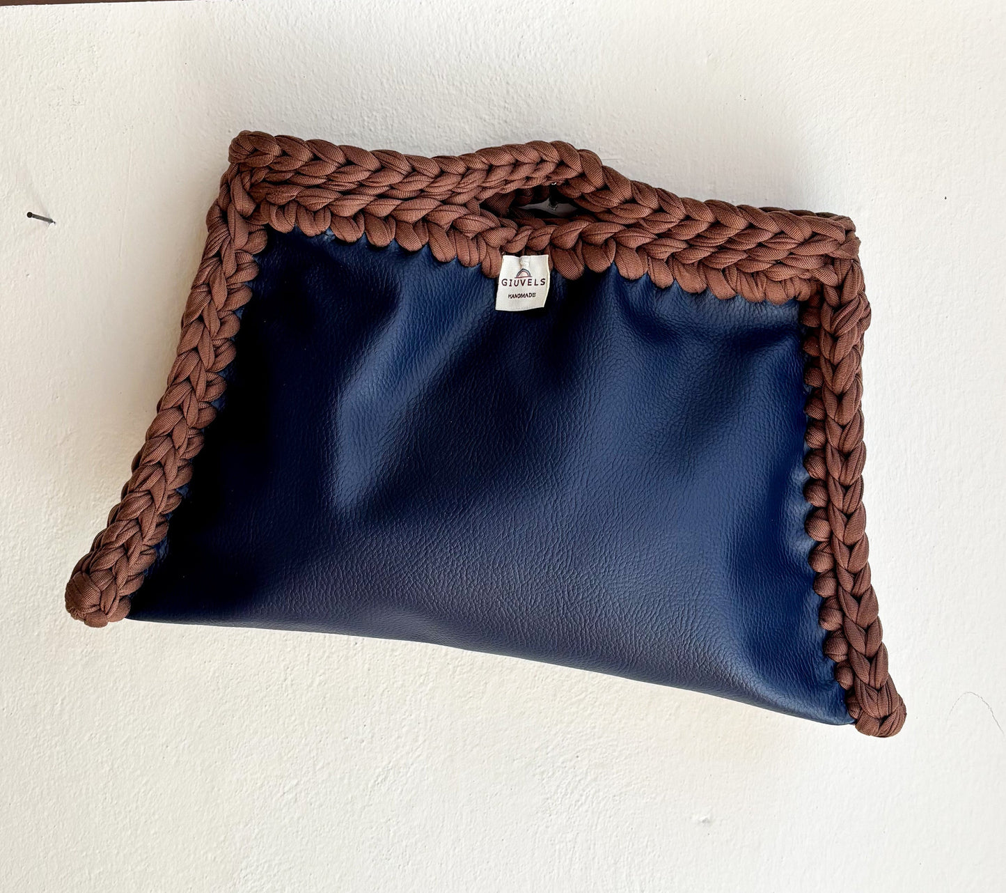 💙🤎 GIUncinetto POCHETTE BIG Ecopelle BLUE con contorno Marrone Chiaro