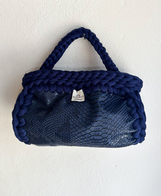 🐍💙 GIUncinetto OVAL SMALL Ecopelle PITONE BLU con contorno Blu