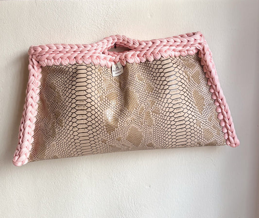 🐍🌸 GIUncinetto MAXI POCHETTE PITONE BEIGE con contorno Rosa Cipria