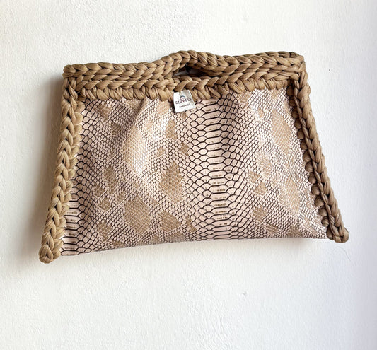 🐍🤎 GIUncinetto POCHETTE BIG PITONE BEIGE con contorno Beige Tortora