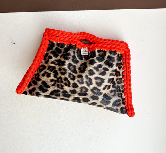🐆🧡 GIUncinetto POCHETTE BIG LEOPARDO con contorno Arancio