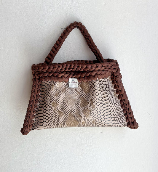 🐍🤎 GIUncinetto POCHETTE MEDIA PITONE BEIGE con contorno Marrone Chiaro CON TRACOLLAMANO