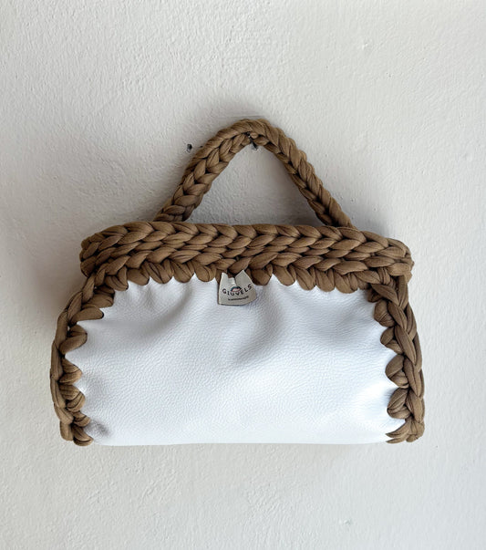 🤍🐍🤎 GIUncinetto OVAL SMALL Ecopelle BIANCA con contorno Beige Tortora & LATERALI PITONE BEIGE