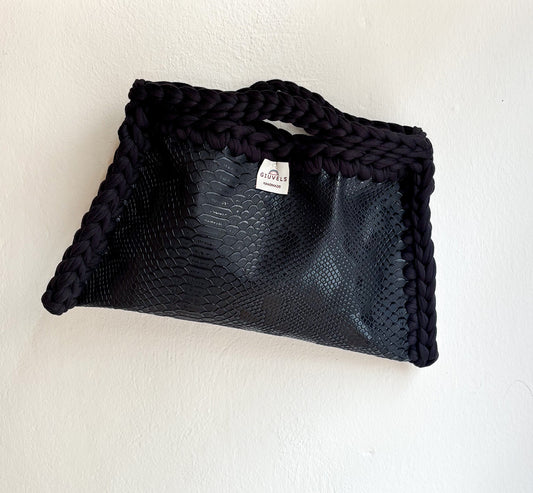 🐍🖤 GIUncinetto POCHETTE MEDIA PITONE NERO con contorno Nero