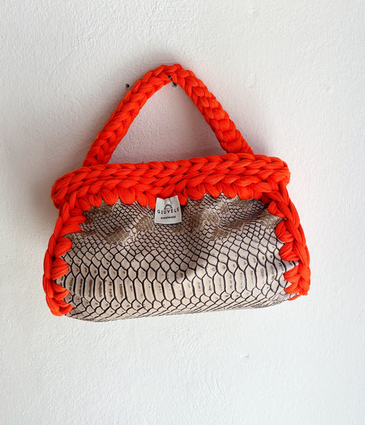 🐍🧡 GIUncinetto OVAL SMALL PITONE BEIGE con contorno Arancio