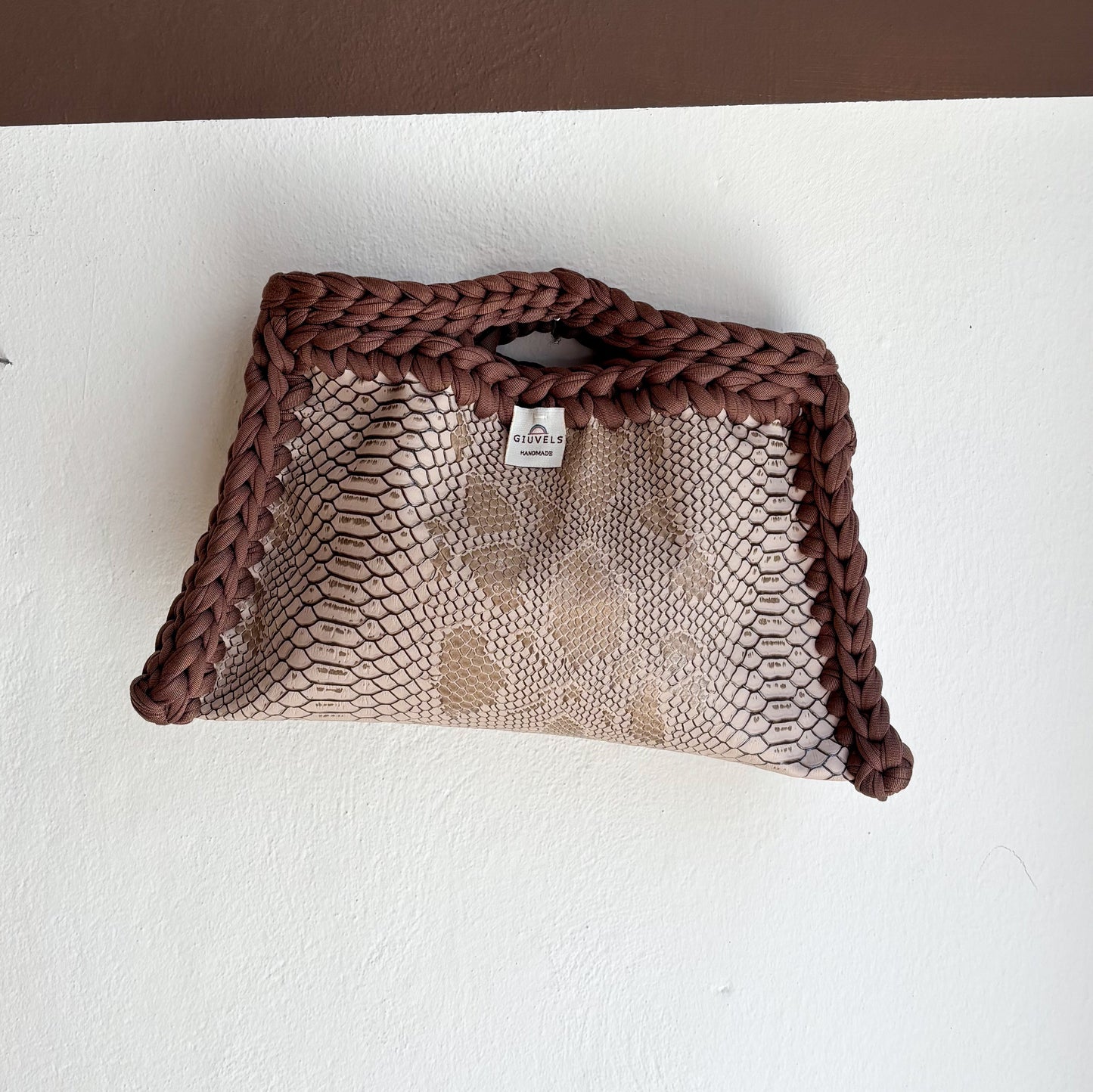 🐍🤎 GIUncinetto POCHETTE MEDIA PITONE BEIGE con contorno Marrone Chiaro