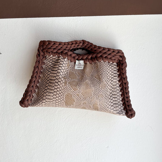 🐍🤎 GIUncinetto POCHETTE MEDIA PITONE BEIGE con contorno Marrone Chiaro