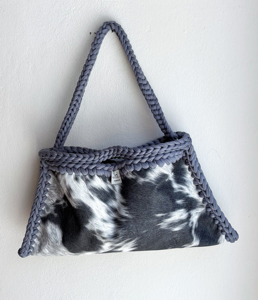 🐄🩶 GIUncinetto MAXI POCHETTE MUCCATO con contorno Grigio CON TRACOLLASPALLA