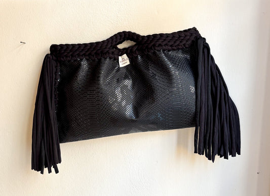 🐍🖤 GIUncinetto MAXI POCHETTE PITONE NERO con contorno Nero CON FRANGE