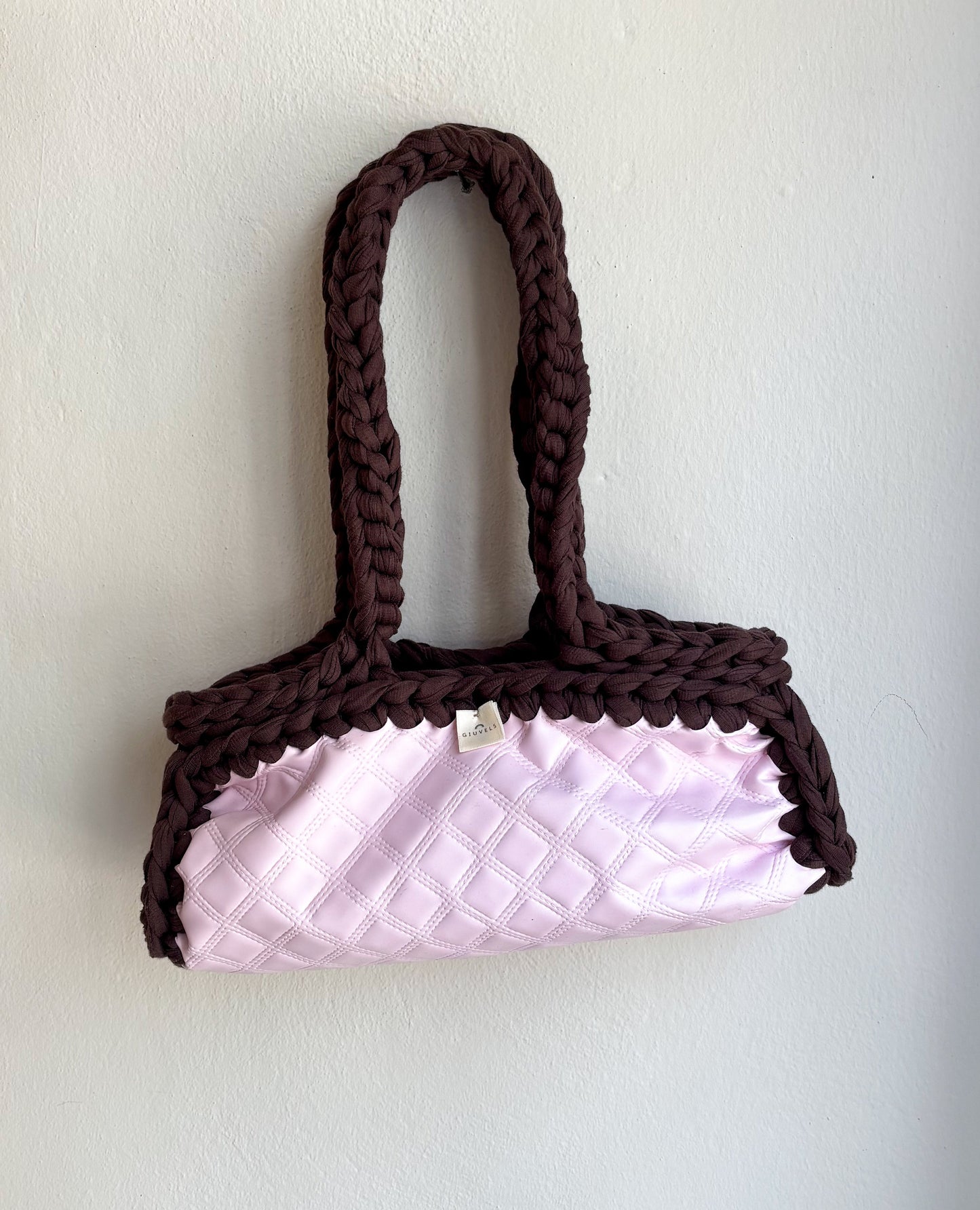 🩰 GIUncinetto OVAL Ecopelle ROSA TRAPUNTATA con contorno Brown // COLLEZIONE 2025