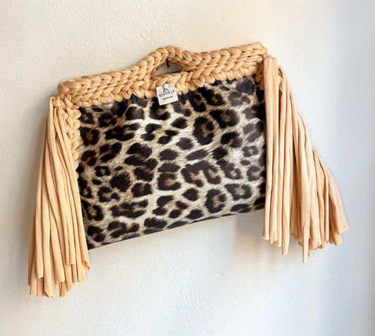 🐆🥜 GIUncinetto POCHETTE BIG LEOPARDO con contorno Nocciola CON FRANGE
