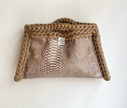 🐍🤎 GIUncinetto POCHETTE MEDIA PITONE BEIGE con contorno Beige Tortora