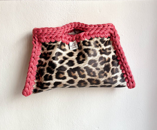 🐆🎟️ GIUncinetto POCHETTE MEDIA LEOPARDO con contorno Rosa