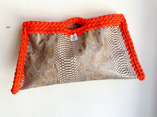 🐍🧡 GIUncinetto MAXI POCHETTE PITONE BEIGE con contorno Arancio