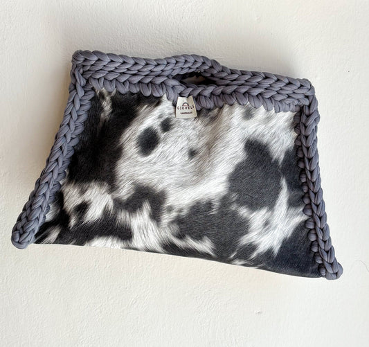 🐄🩶 GIUncinetto POCHETTE BIG MUCCATO con contorno Grigio