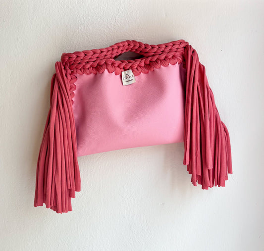 👅🫧 GIUncinetto POCHETTE MEDIA PINK BABOL con contorno Rosa CON FRANGE