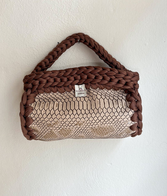 🐍🤎 GIUncinetto OVAL SMALL PITONE BEIGE con contorno Marrone Chiaro