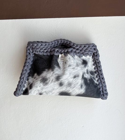 🐄🩶 GIUncinetto POCHETTE MEDIA MUCCATO con contorno Grigio