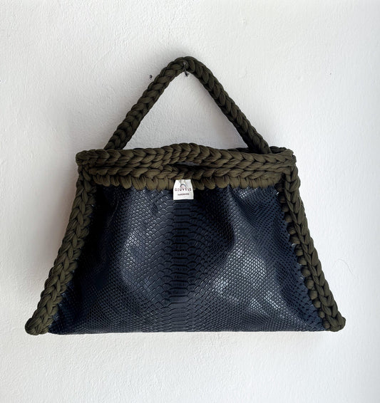 🐍🖤 GIUncinetto POCHETTE BIG PITONE NERO con contorno Verde Militare CON TRACOLLAMANO