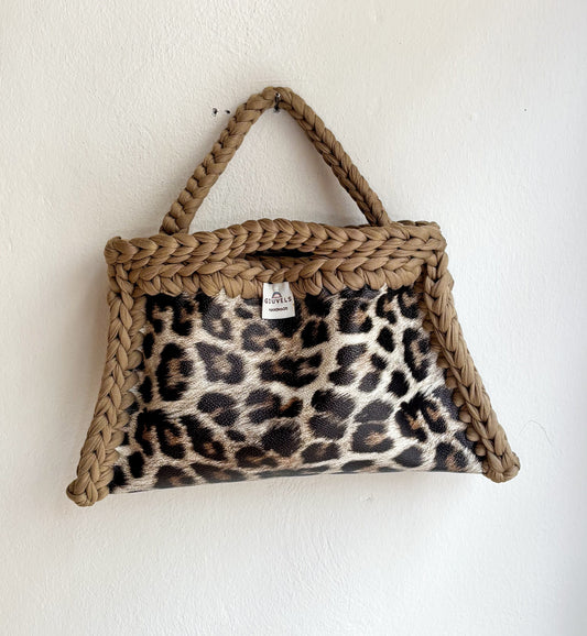 🐆🤎 GIUncinetto POCHETTE MEDIA LEOPARDO con contorno Beige Tortora CON TRACOLLAMANO