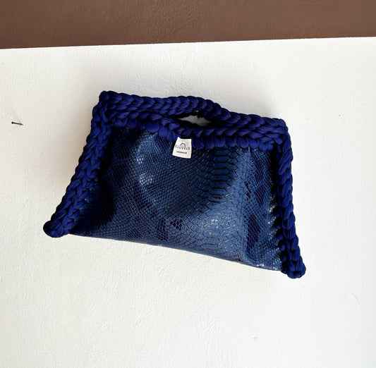🐍💙 GIUncinetto POCHETTE MEDIA PITONE BLU NOTTE con contorno Blu