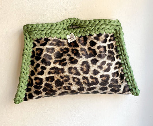 🐆🫒 GIUncinetto POCHETTE BIG LEOPARDO con contorno Verde Oliva